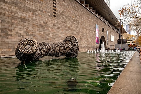 A sculpture in the famous fountain pool of the National Gallery of Victoria (NGV) 